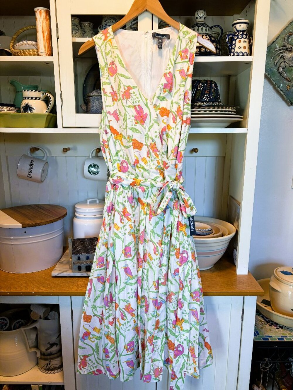 ModCloth Midi Floral Dress Sz 2X Sash Tie V-Neck, A-line Pockets NWT